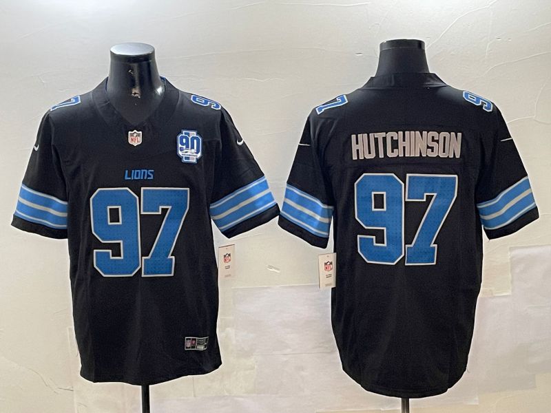 Men Detroit Lions #97 Hutchinson Black three generations 2024 Nike Limited NFL Jersey style 3